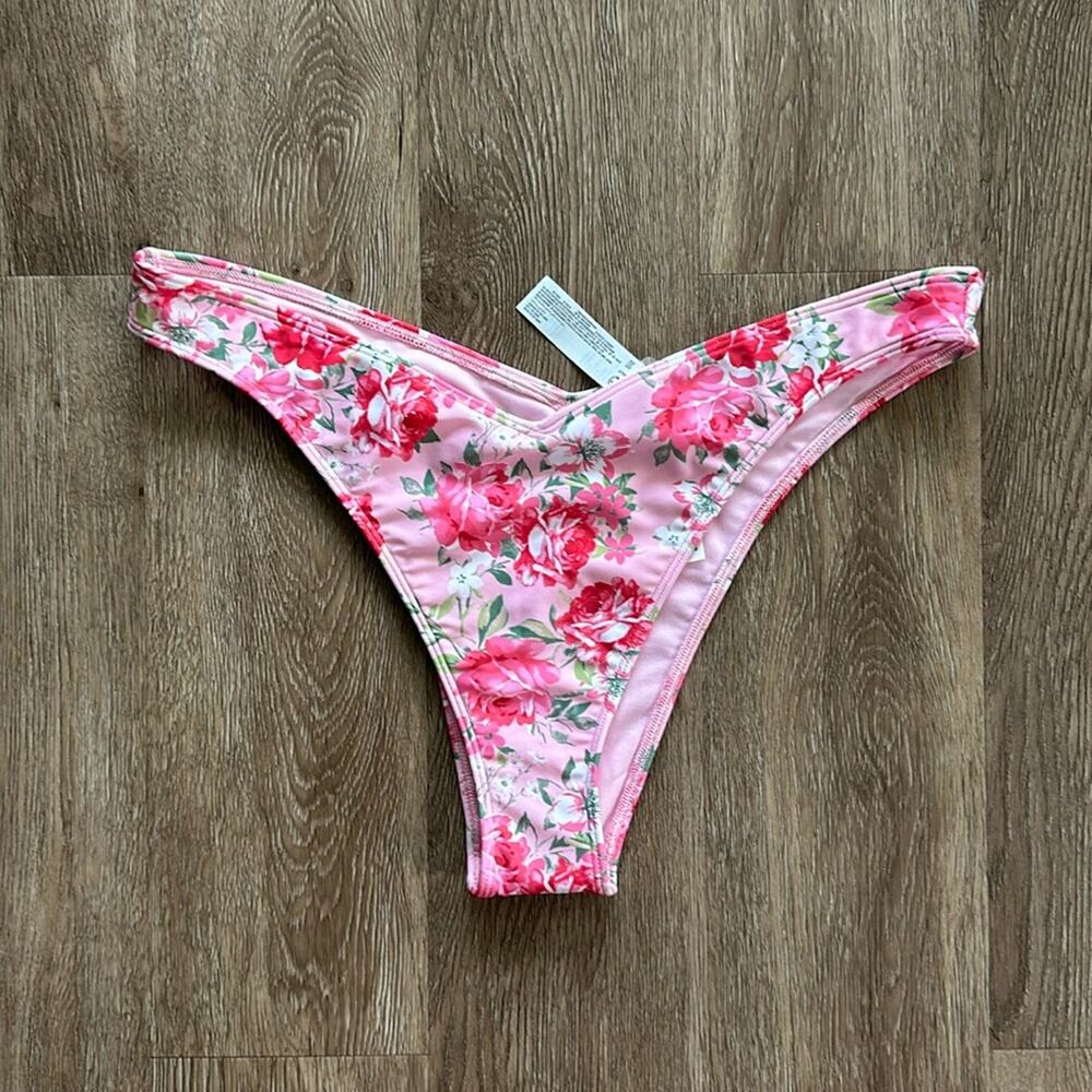 Hollister Pink Floral V-Front High Leg Cheeky Bikini Bottom Sz XL